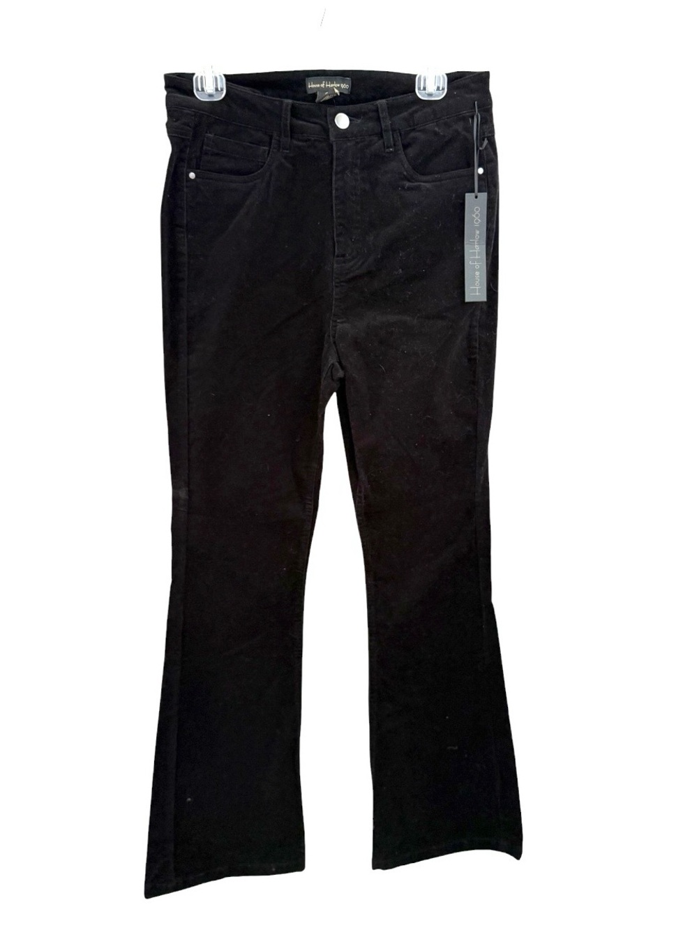 House of Harlow 1960 Black Micro cord Velvet Flare High Rise Pants 6
